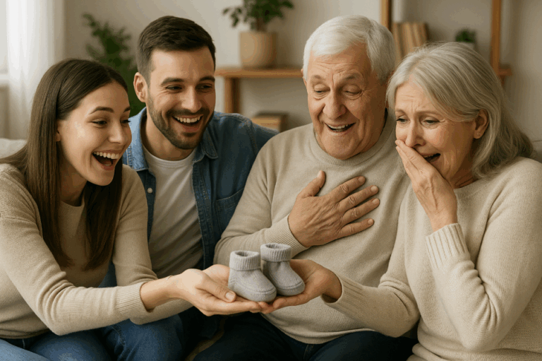 Annonce de grossesse : offrir des chaussons bébé aux futurs grands-parents