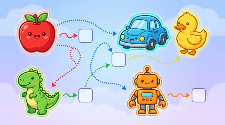 jeu éducatif relie mot image : associe les mots aux images pour développer le vocabulaire des enfants de 5 à 8 ans de manière ludique et interactive.