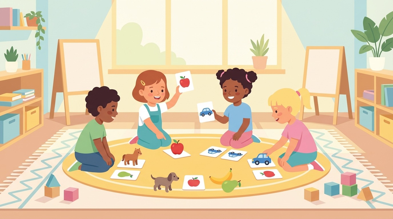 jeu éducatif pour enfants de 3 à 5 ans : réunissez les paires d'objets pour développer leur mémoire et leur attention tout en s'amusant.
