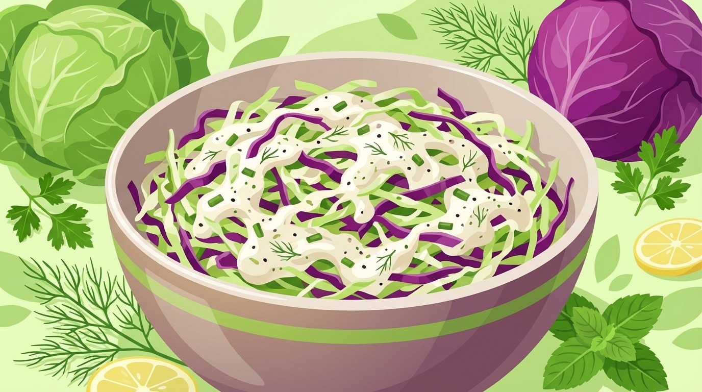 ontdek het makkelijke en heerlijke recept van romige koolsalade, perfect als aanvulling bij uw maaltijden. een frisse en smaakvolle toets van naitre et grandir.
